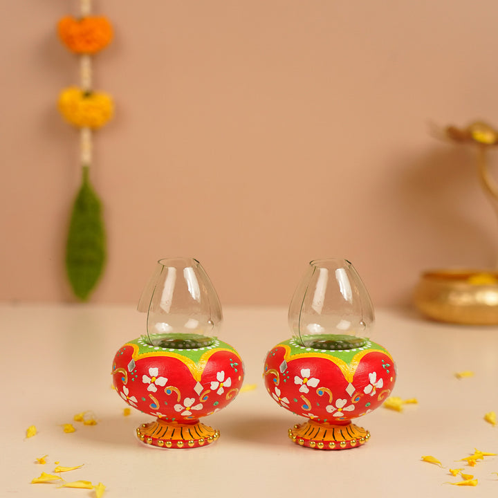 Hand-Painted Decorative Floral Terracotta Oil Lamp / Diya