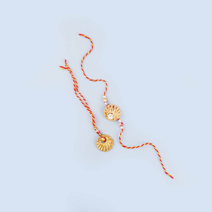 Ecofriendly Bamboo Rakhis For Bhaiya Bhabhi With Roli Chawal 7 - Two Rakhis Flat with Tassels
