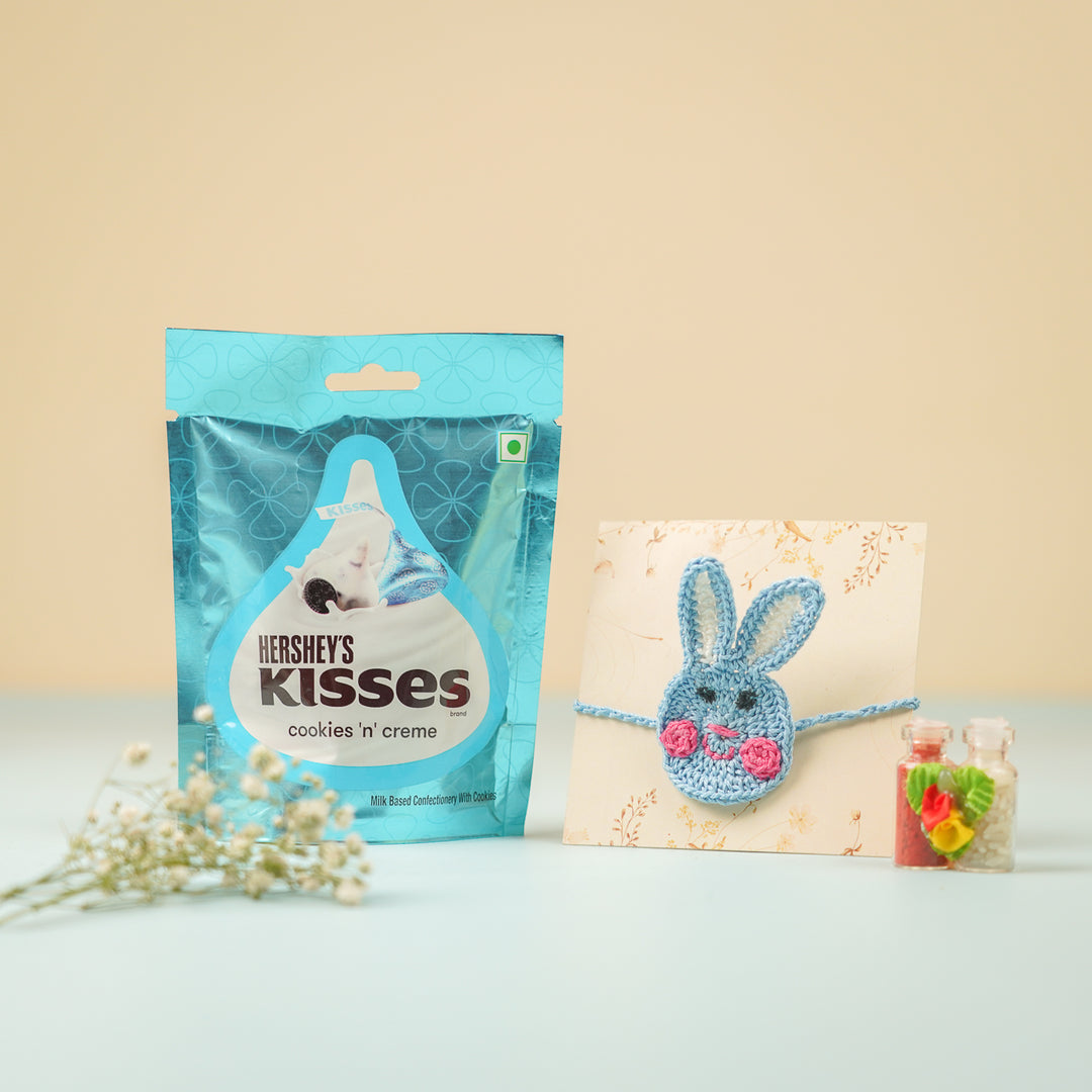 Handmade Crochet Bunny Theme Kids Rakhi With Roli Chawal - Styled with Gift Packaging