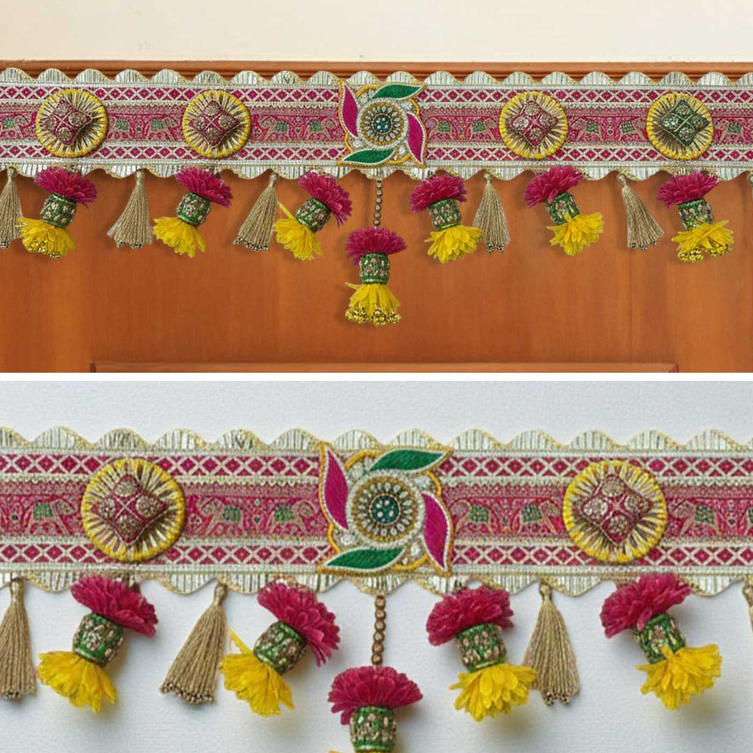 40 In | Handmade Embroidered Swastik Design Jute Toran