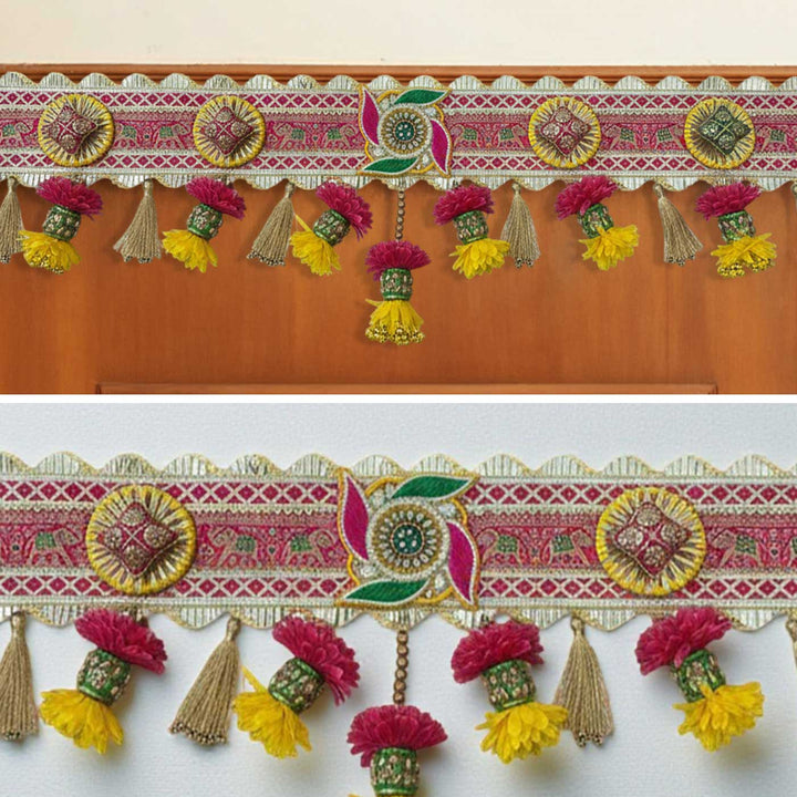 40 In | Handmade Embroidered Swastik Design Jute Toran