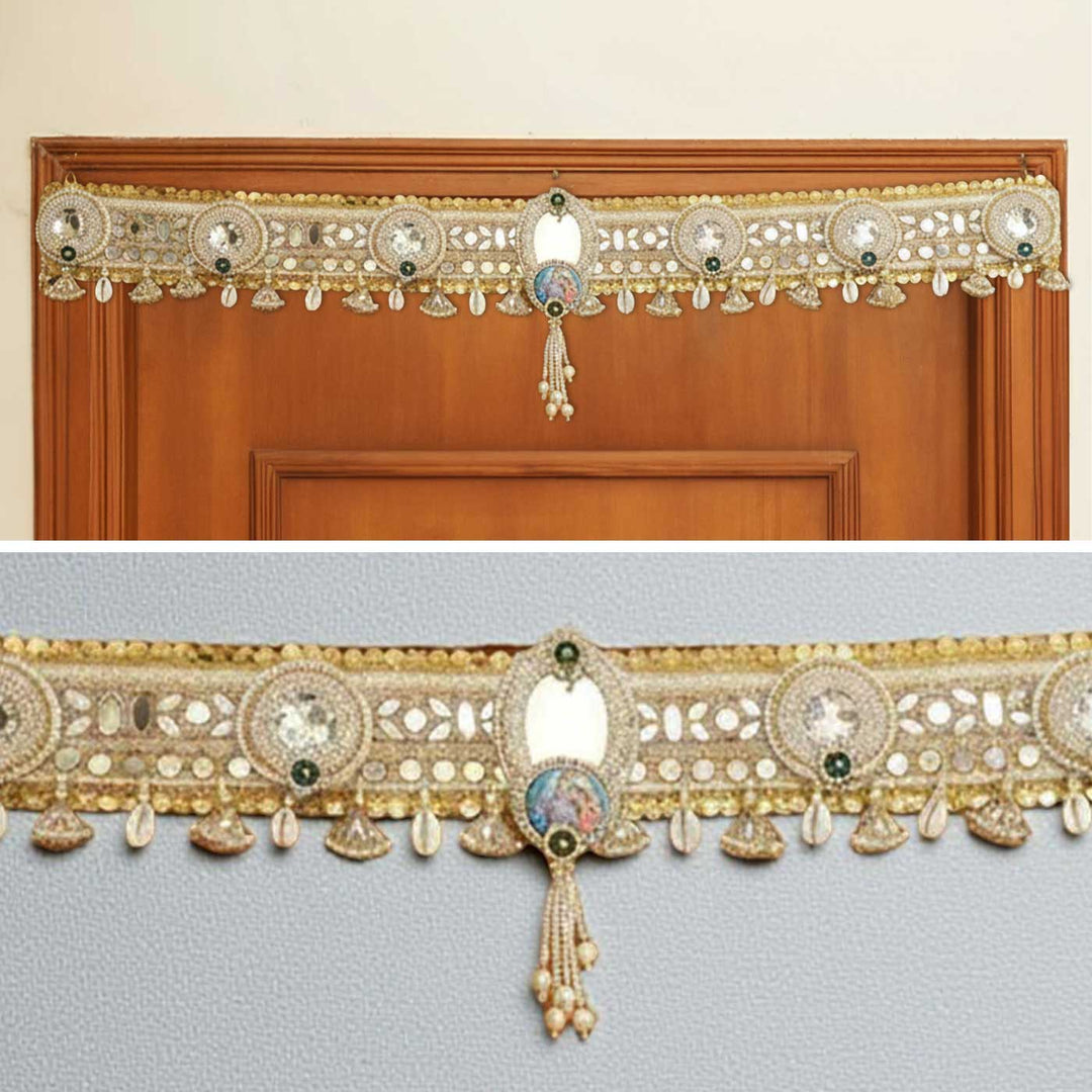 40 In | Handmade Mirror Work Krishna Kodi Jute Toran