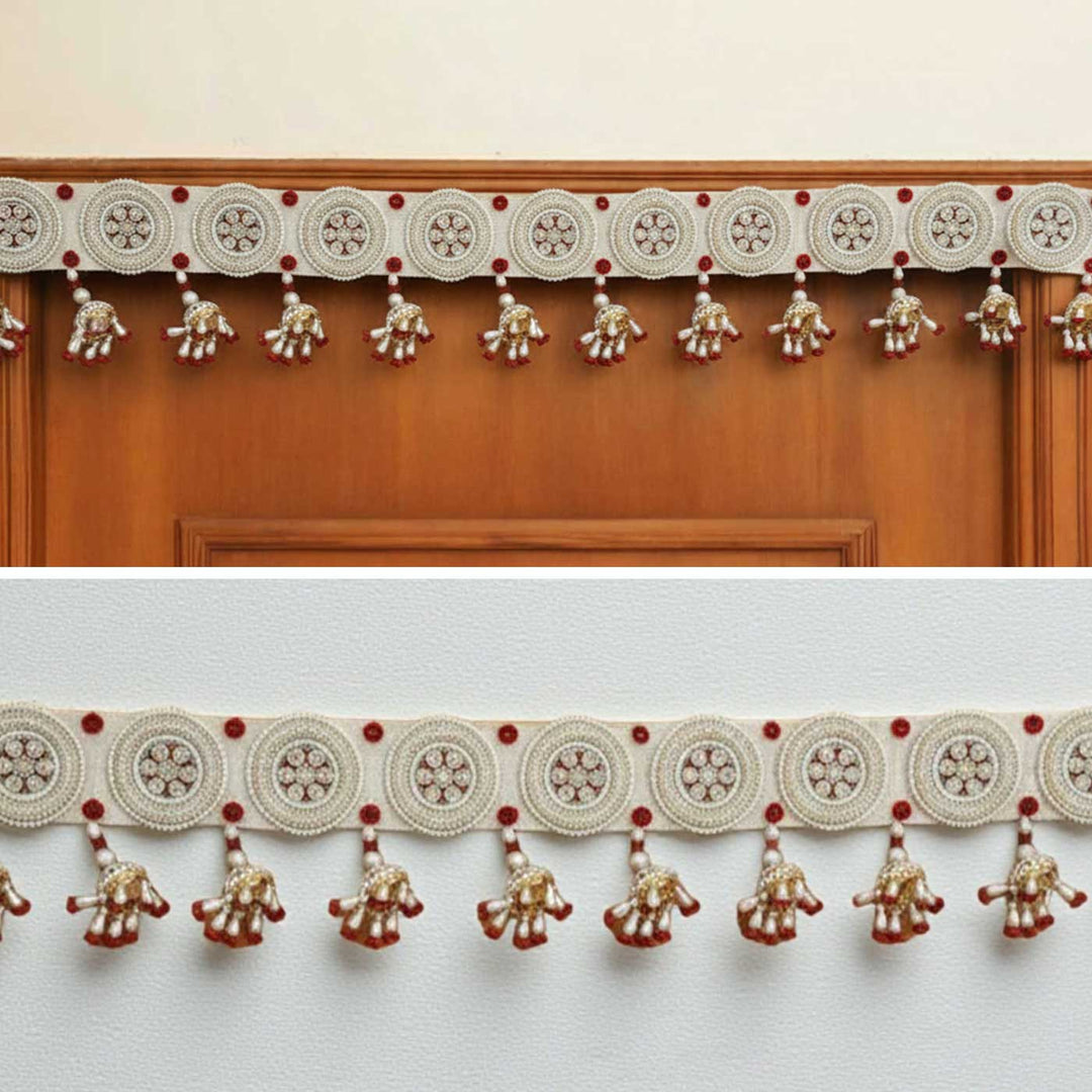 40 In | Handmade Beaded Boho Red And White Jute Toran
