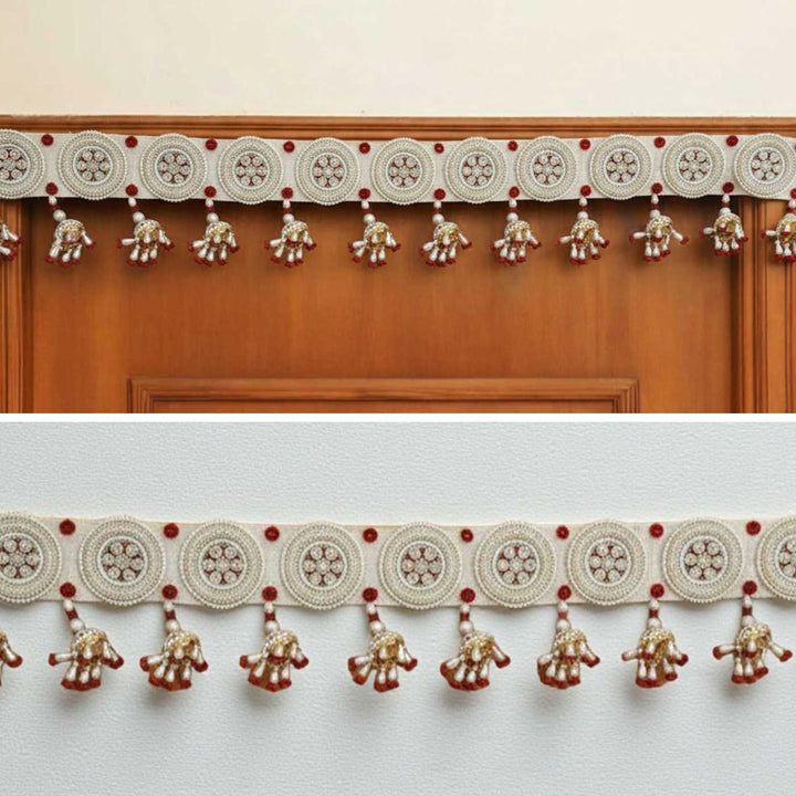 40 In | Handmade Beaded Boho Red And White Jute Toran