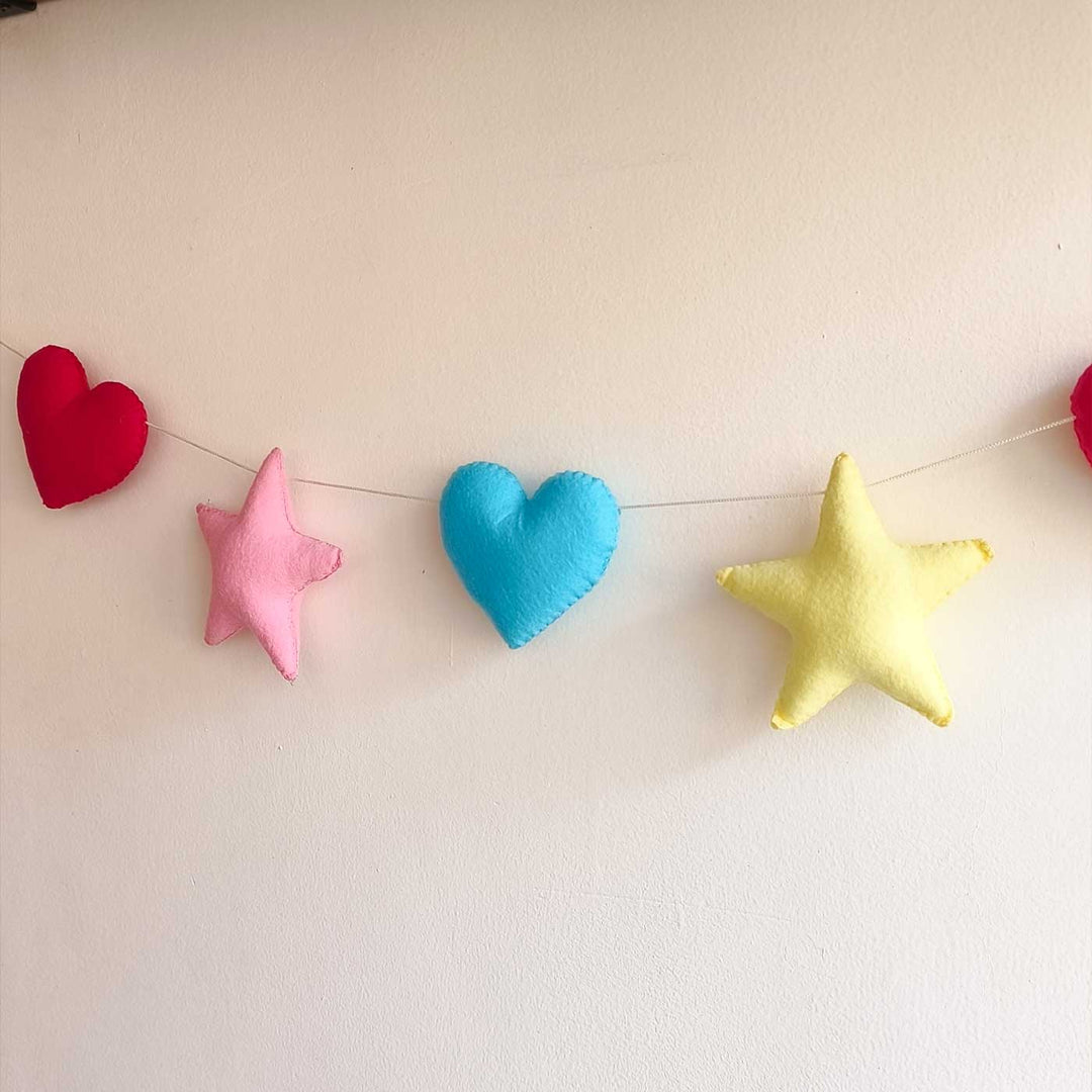 Handmade Stars & Hearts Theme Felt Bunting For Kids