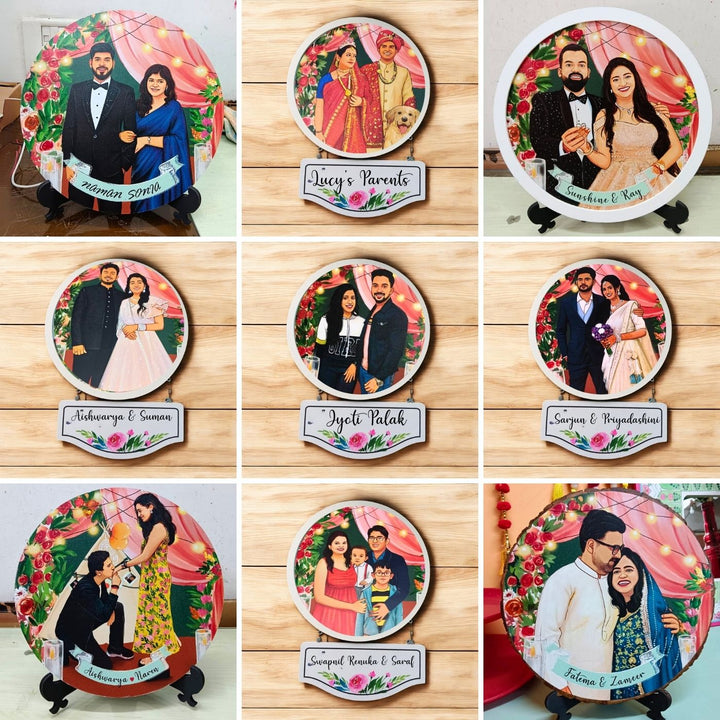Photo Caricature Nameplate With Stand For Wedding Couples 9 - Front View with Name Personalization