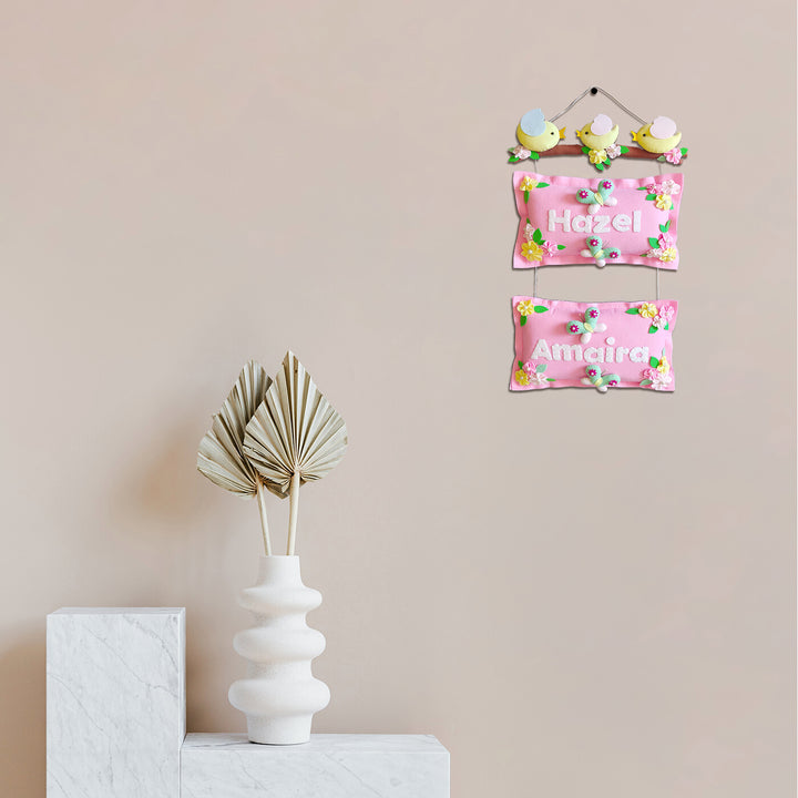 Hand Stitched Bird Themed Felt Kids Name Hanging - Hanging on Wall Above Decor