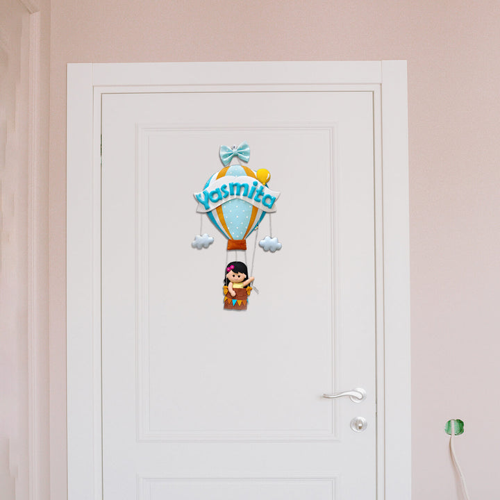 Hand Stitched Teddy Themed Felt Kids Name Hanging 12 - Hanging on Door Front View