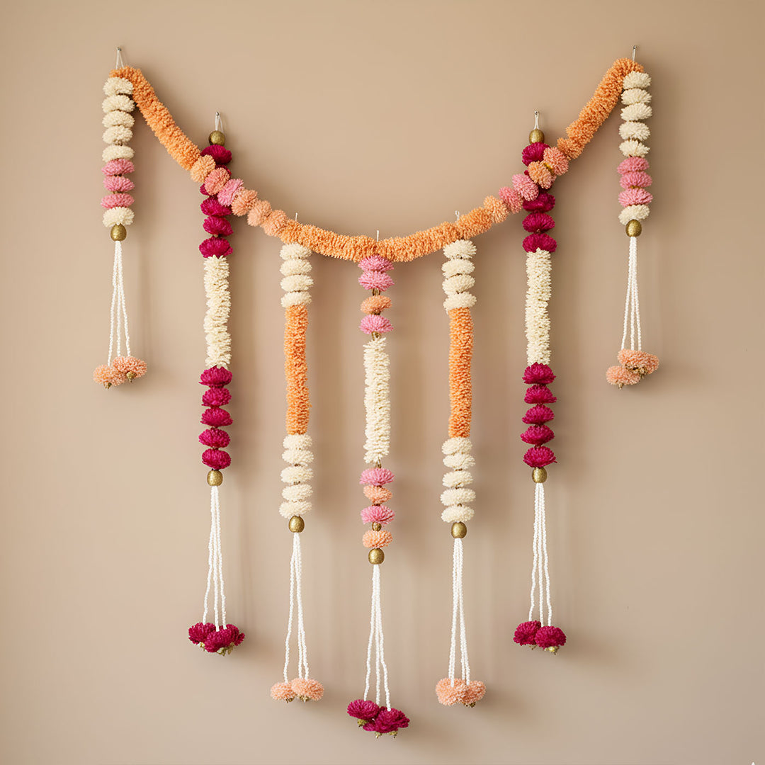 8pc Set | Handmade Rose Radiance Shola Flower Entrance Decor | 1 Toran + 7 Hangings