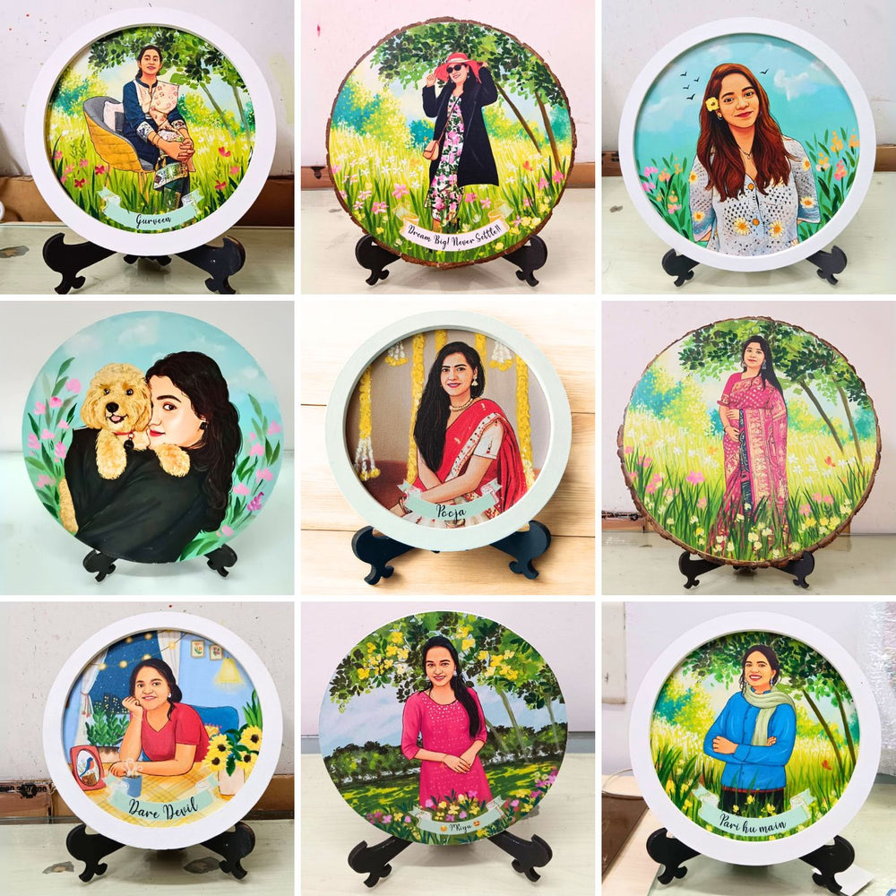 Photo Caricature Nameplate With Stand For Individuals 9 - Frontal View on Stand Display