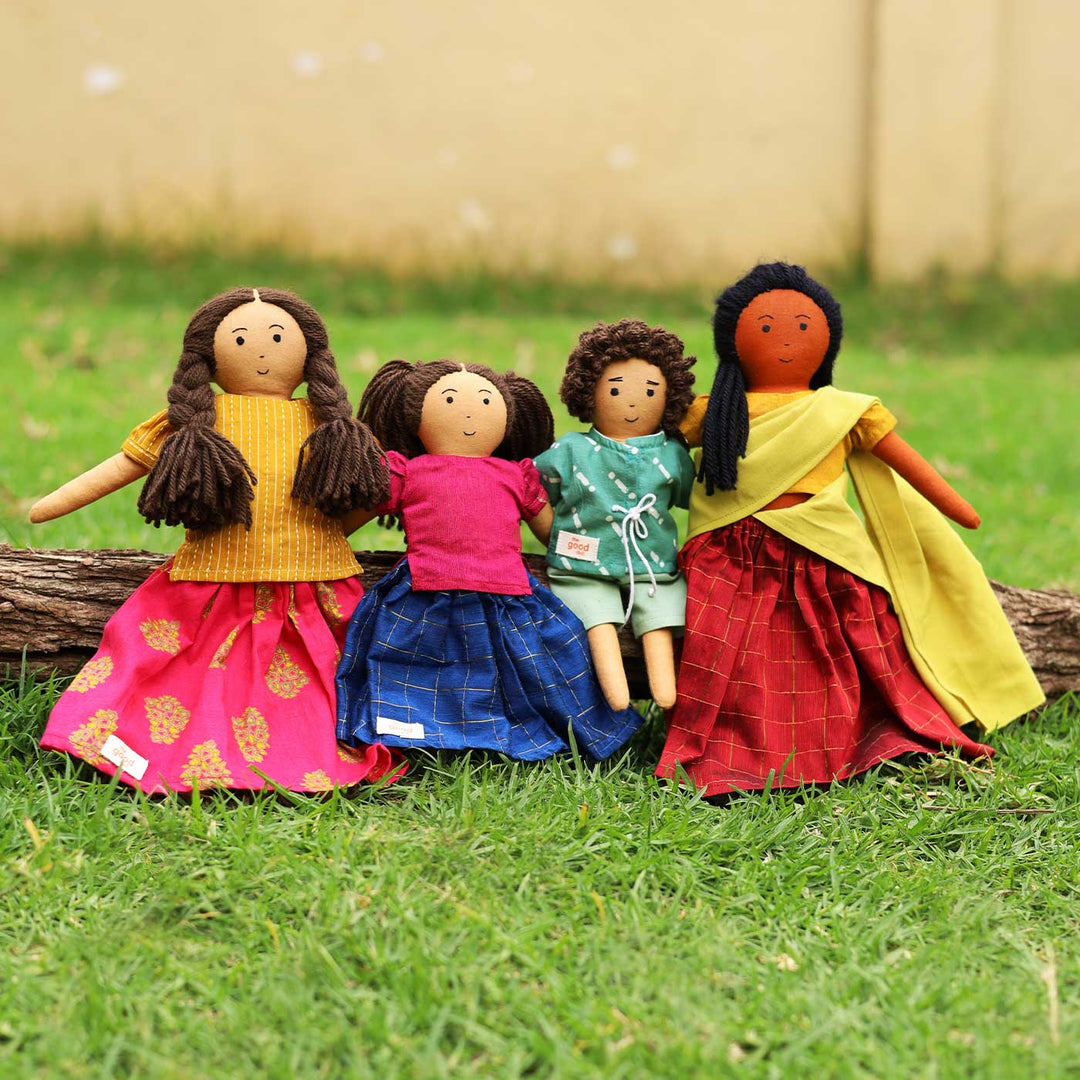 Nilah's (Younger Brother) Raagu In Red Shirt & Yellow Pant | Soft Hand-Stitched Sustainable Indian Play Doll
