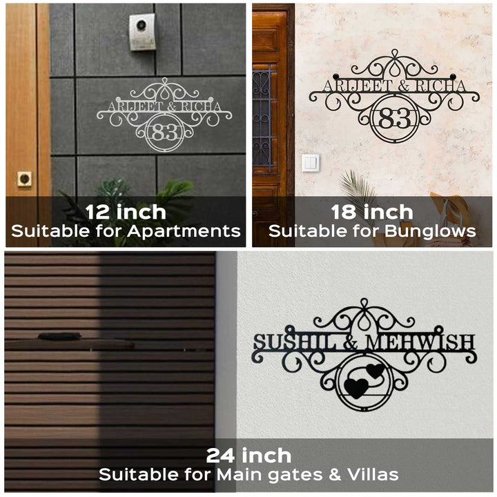 Personalize Ornate Weatherproof Name Plate With House Number - Mounted on Different Wall Textures
