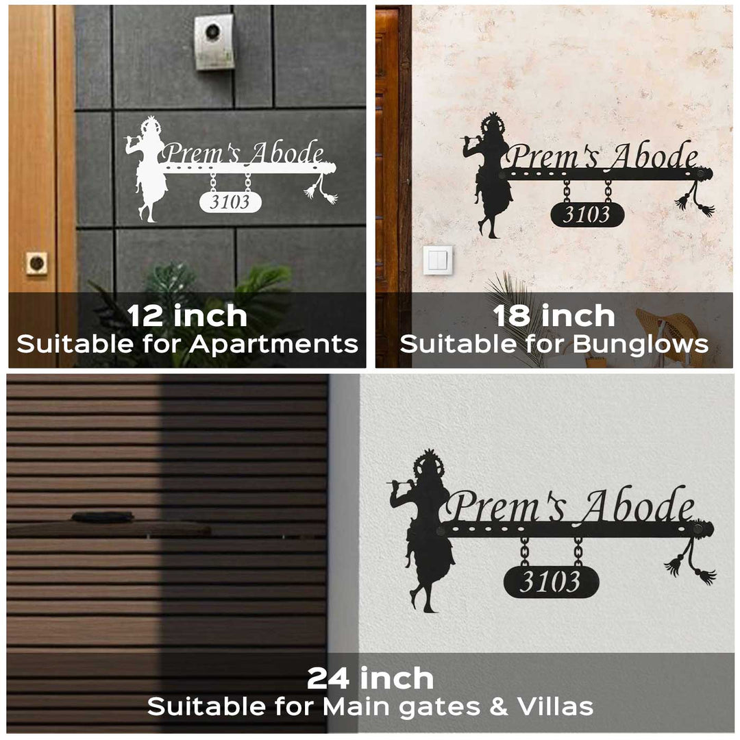 Personalized Krishna Weatherproof Name Plate With House Number - Mounted on Wall at Different Sizes
