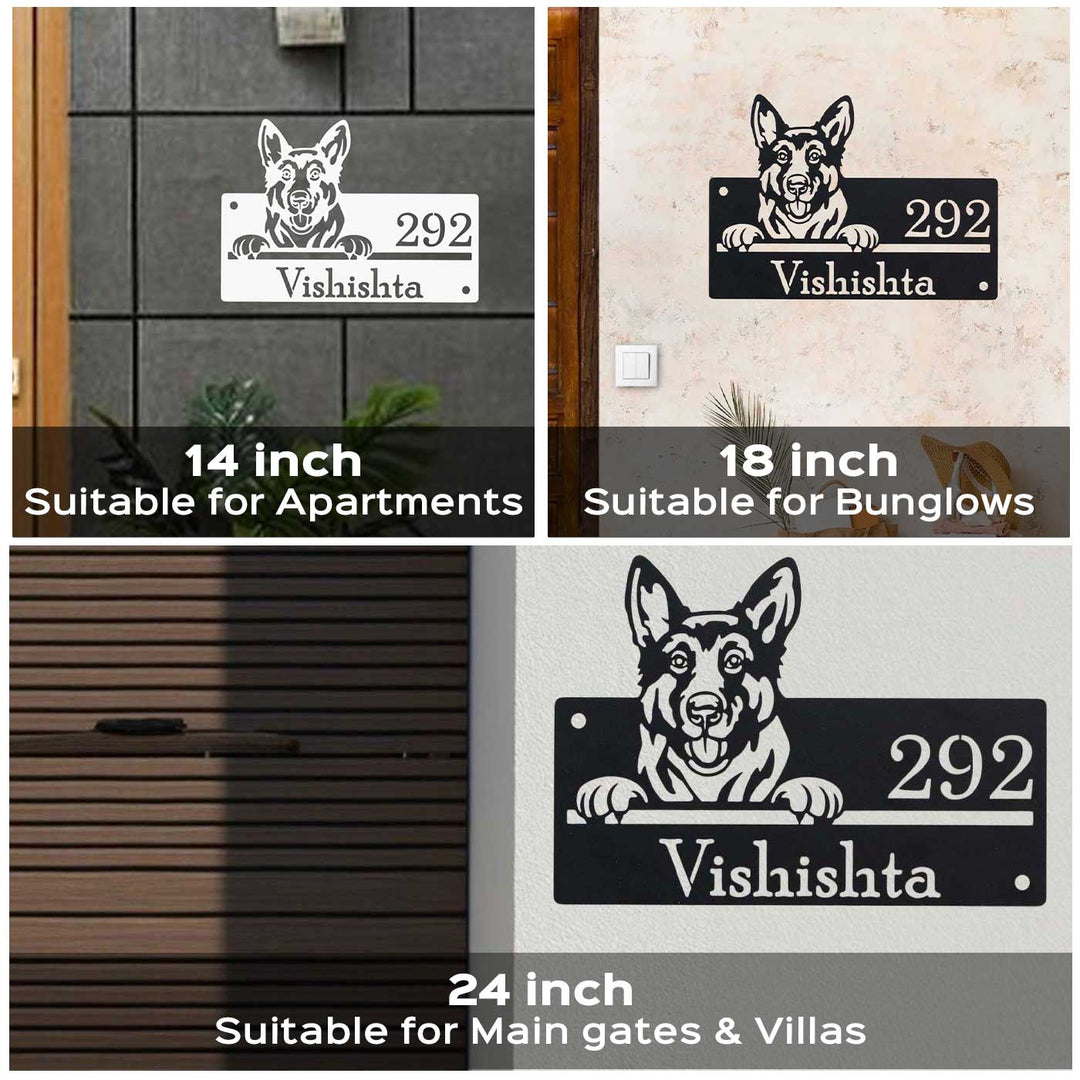 Personalized Weatherproof Artistic Cat Theme Metal Name Plate - Mounted on Wall with Text
