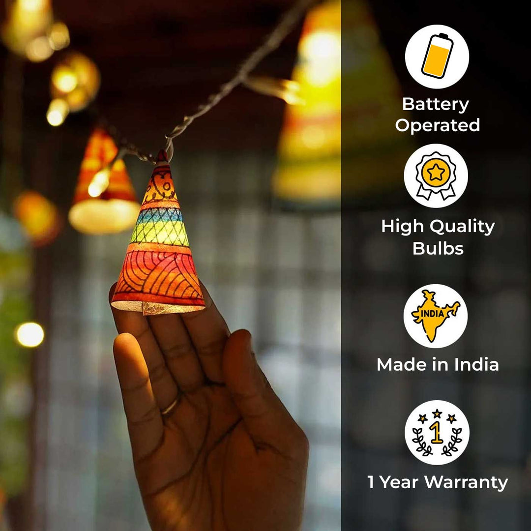 2.6m, 12 Bulbs | Battery Operated Festive Tholu Bommalata LED Fairy Lights