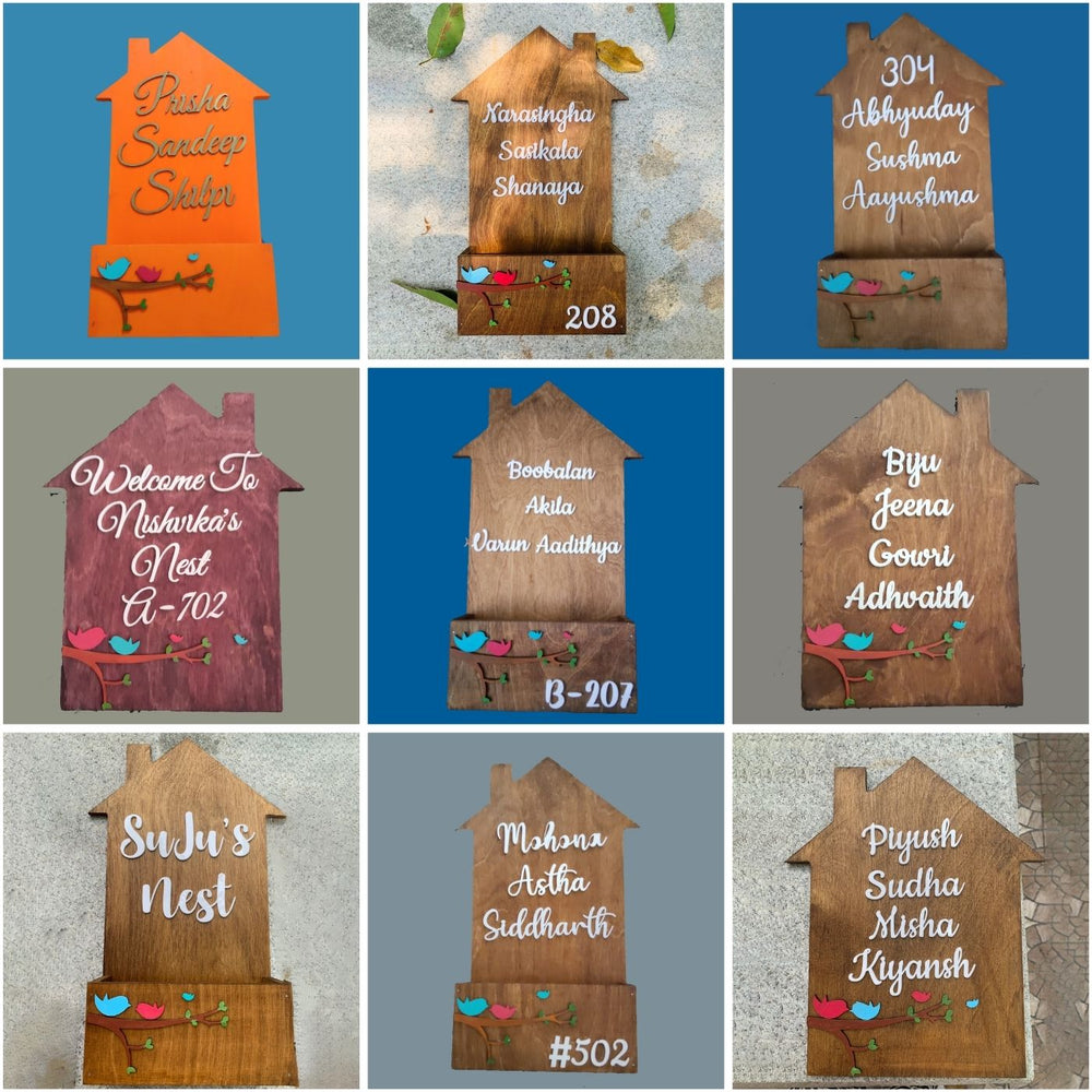 House Shaped Birds Planter Name Plate - Front View on Various Backgrounds