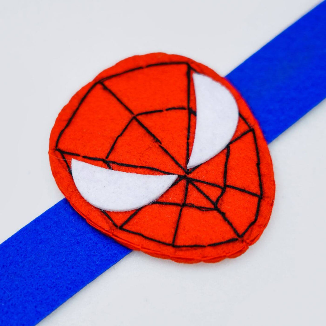 Kids Theme Felt Rakhi Band With Roli Chawal 3 - Close-up of spider emblem