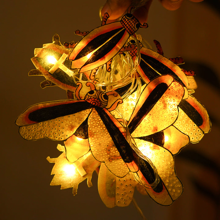 4m, 14 Bulbs | Hand Painted Firefly Theme Tholu Bommalata LED Fairy Light