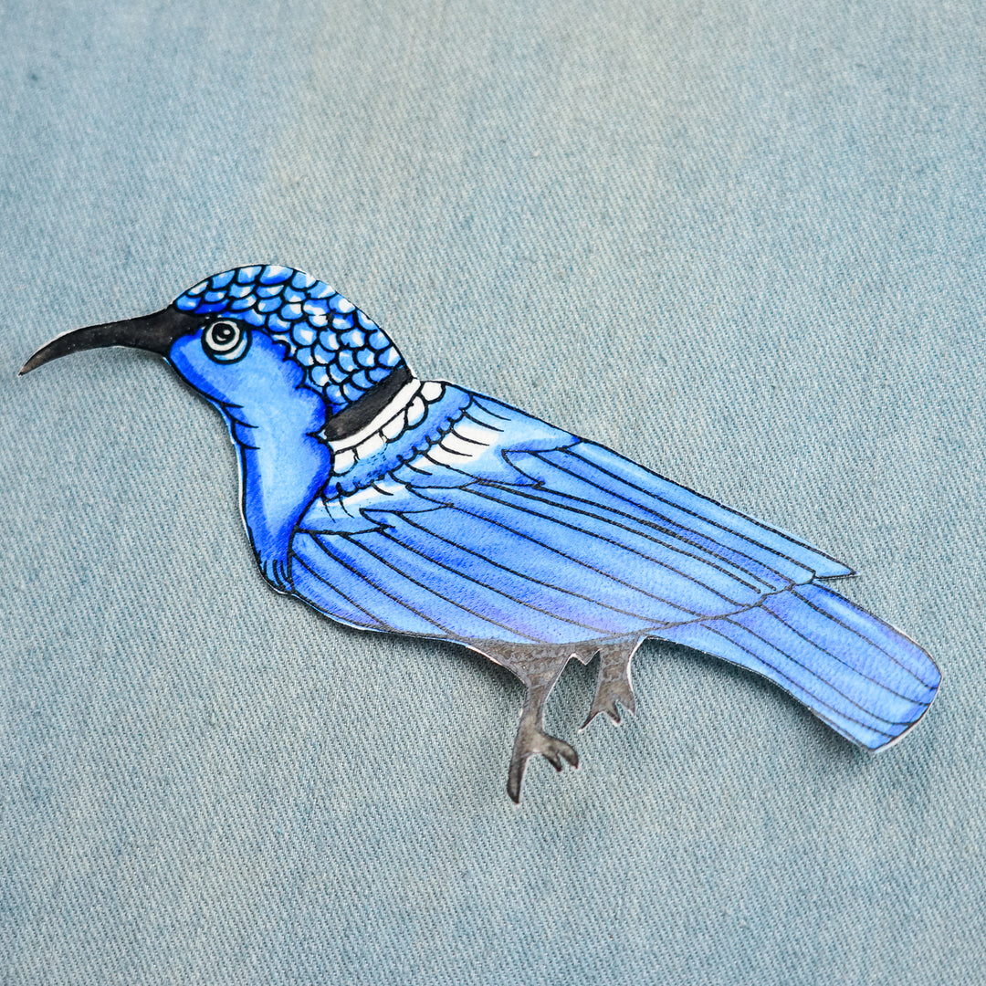 Hand-Painted Blue Bird Tholu Bommalata Fridge Magnet