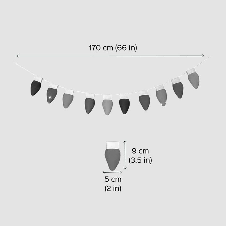 Handmade Felt String Of Felt Light Bulbs Christmas Ornament - Dimension Chart with Product Hanging