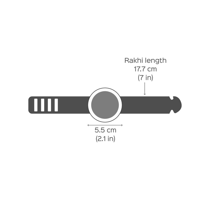Kids Theme Felt Rakhi Band With Roli Chawal 1 - Dimension Chart Illustration