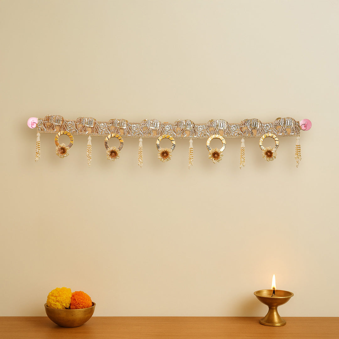 41 In | Handmade Golden Elephant Motif Toran