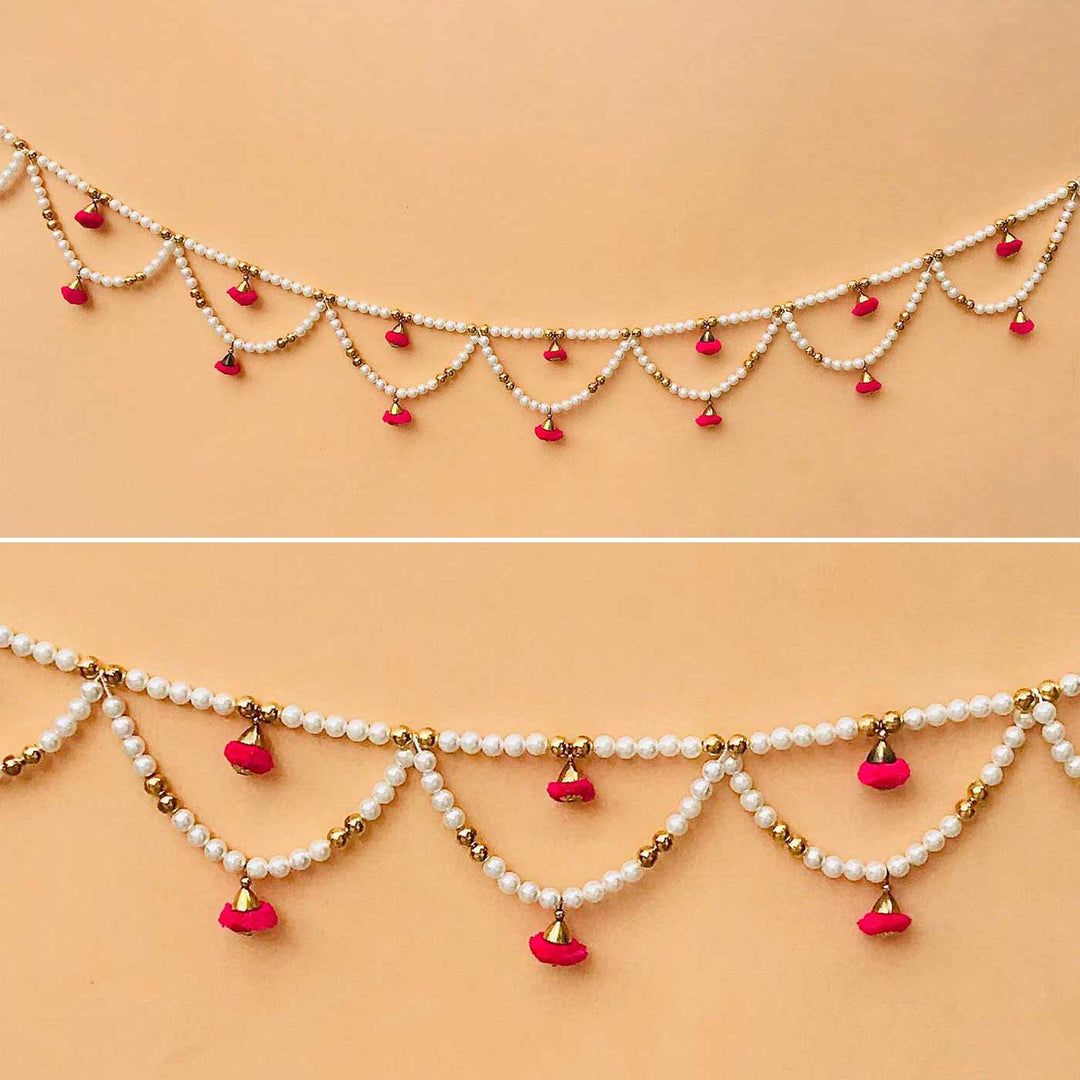 52 In | Handmade Decorative White & PinkTemple Toran