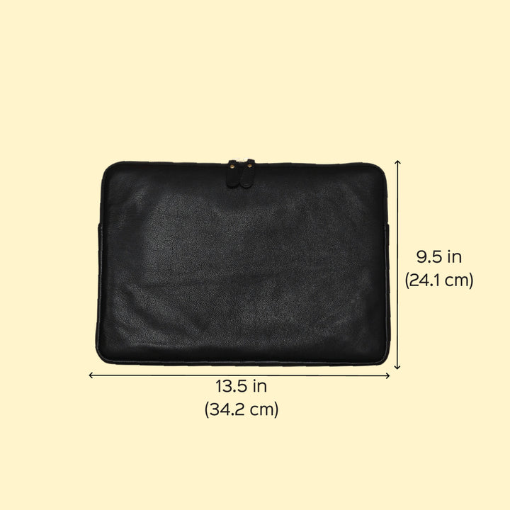 Personalized Black & Cream Robert Jr. Leather Laptop Sleeve