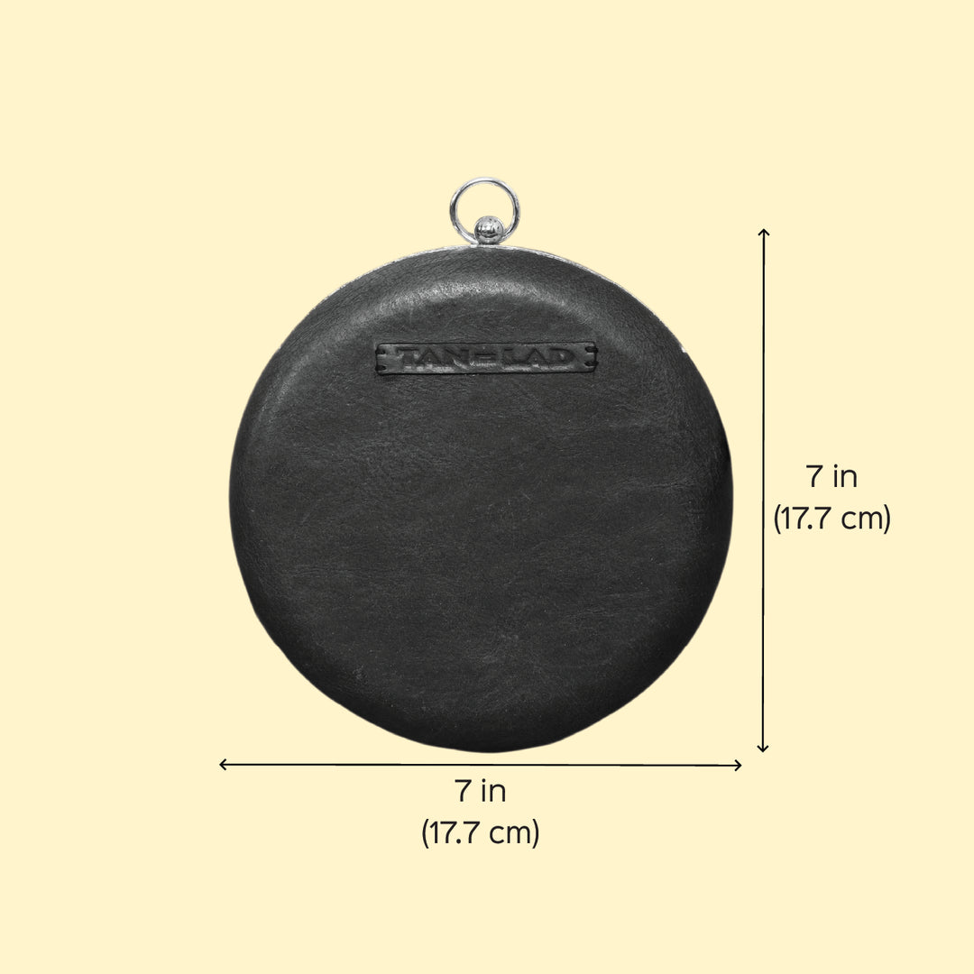 Personalized Black Round Leather Clutch With Sling
