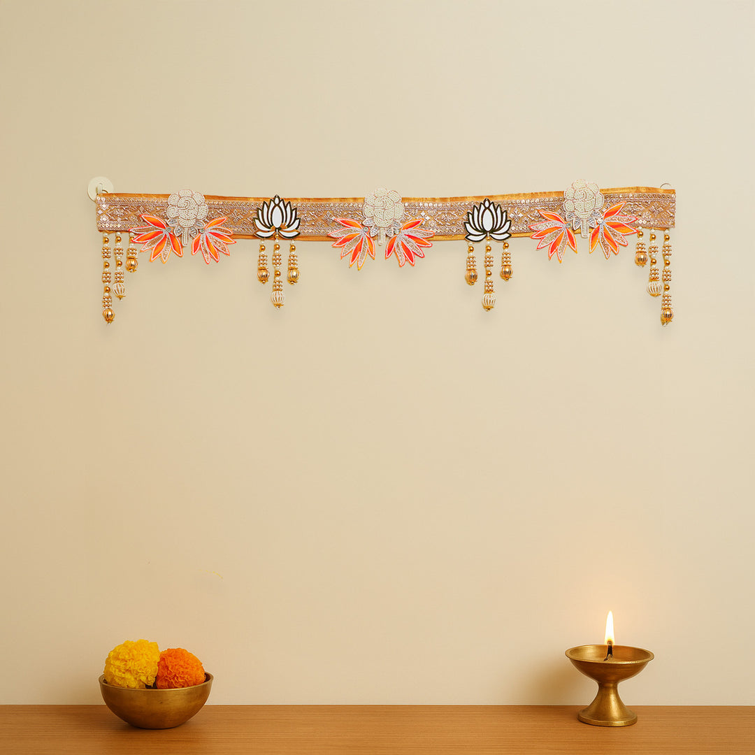 38 In | Handmade Decorative White Rose & Orange Flower Toran
