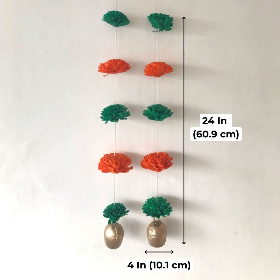 2 Pc | Shola Wood Marigold Flower Festive Bell Hangings