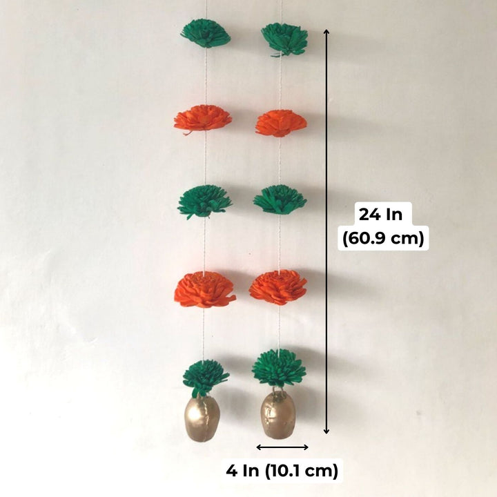 2 Pc | Shola Wood Marigold Flower Festive Bell Hangings