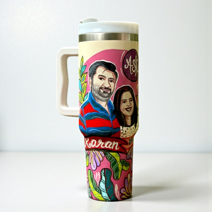 Photo Personalized Hand-Painted Two Characters Pop Art Illustrated Insulated Sipper