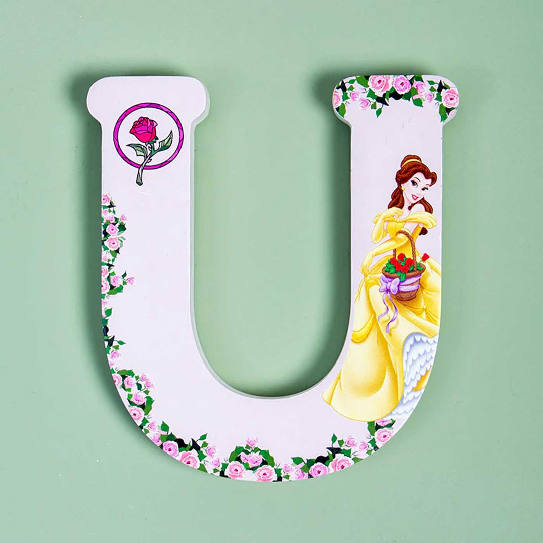 Handmade Yellow Princess Theme MDF Wood 3D Wall Letter For Kids - U