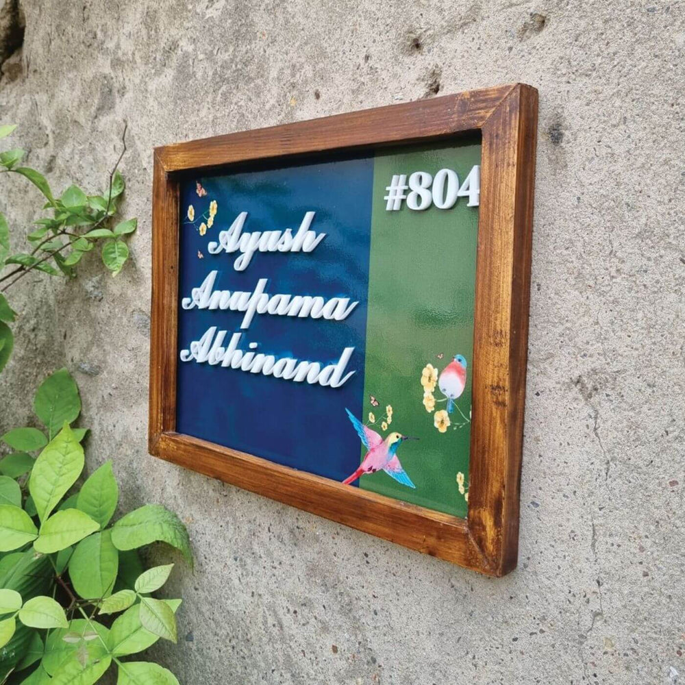 Personalized Bird Design Printed Name Plate With 3D Letters - Side View Mounted on Wall