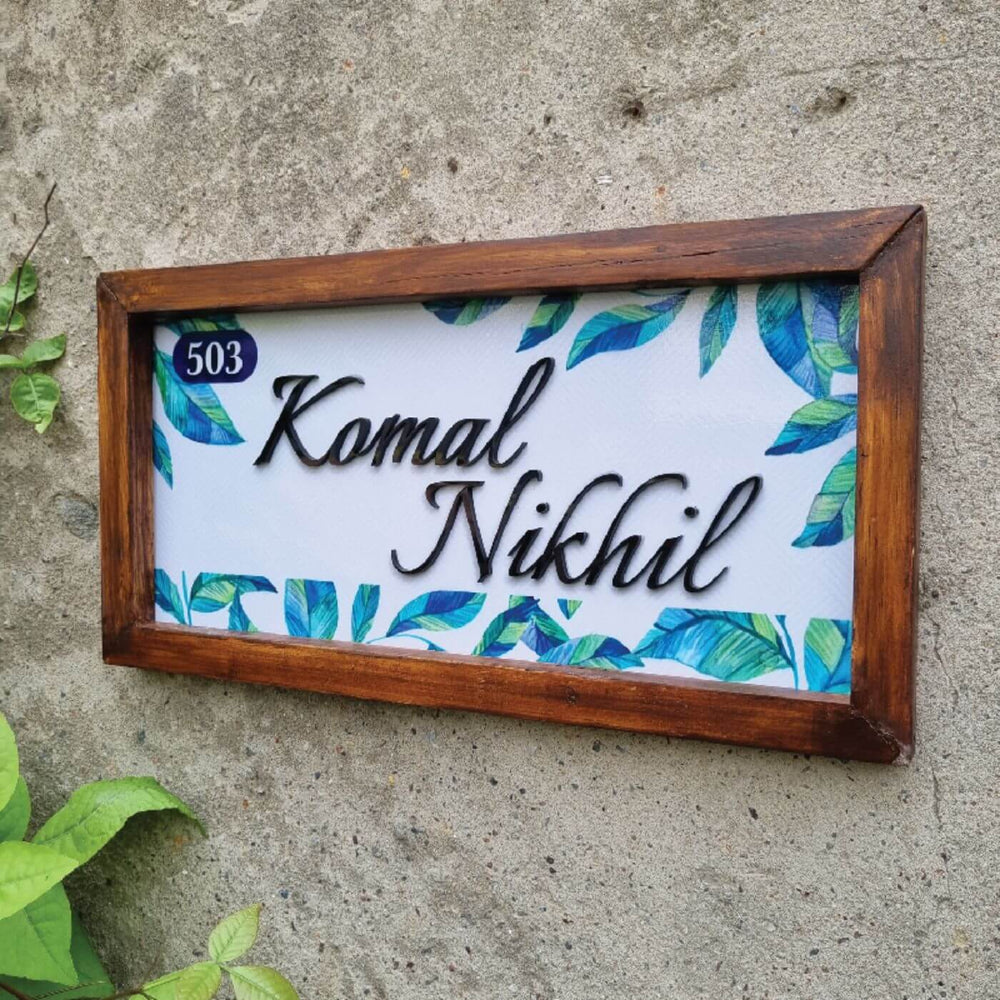 Personalized Azure Verdure Printed Name Plate With 3D Letters - Front View Mounted on Wall