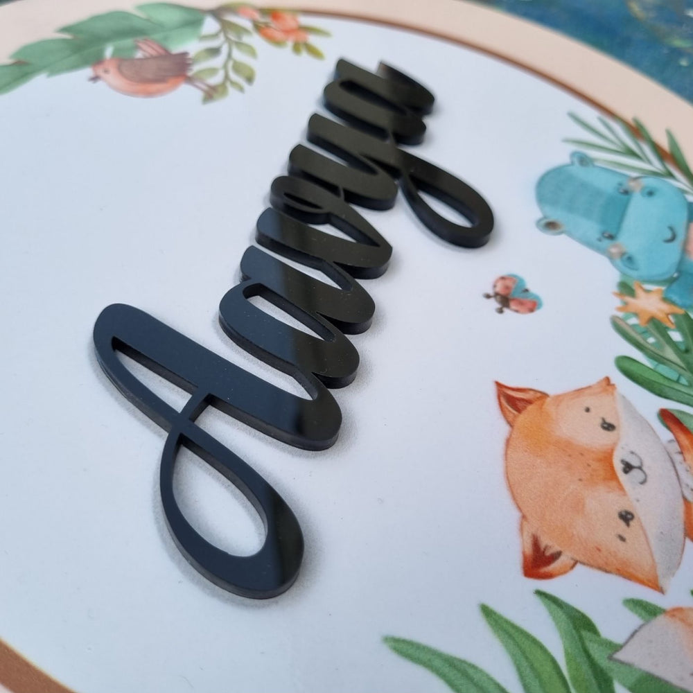 Personalized Animal Printed Kids Name Plate With 3D Letters 2 - Name Personalization Close-up Angled