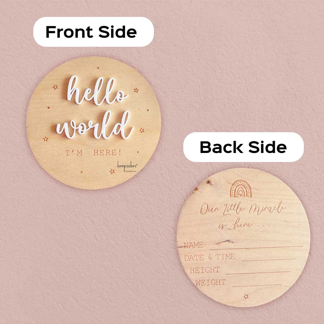 Personalized "Hello World" Birch Wood Photo Prop With Birth Details For Newborn Photoshoot