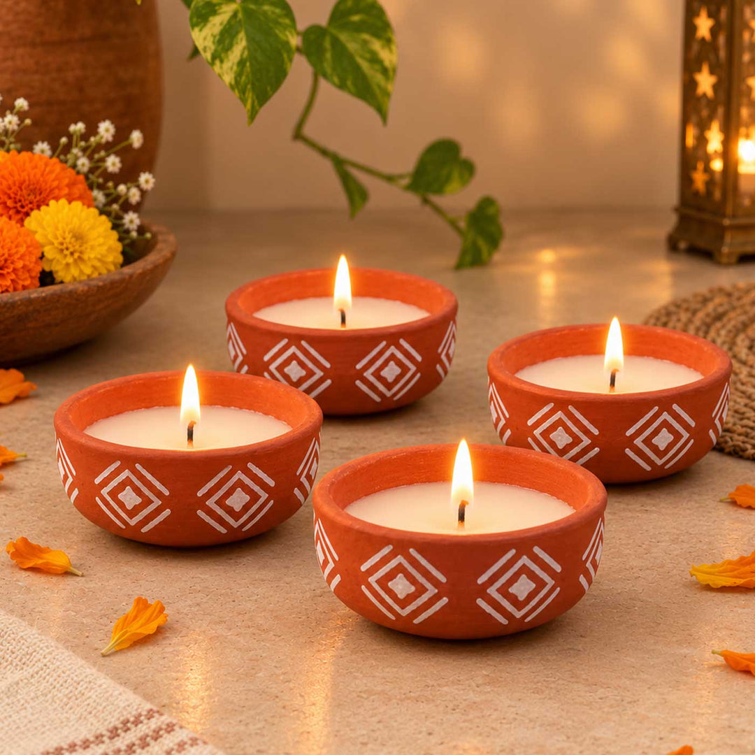 Customized Hand-Painted Diamond Terracotta Soy Wax Candle
