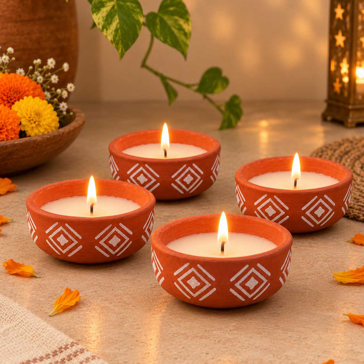 Customized Hand-Painted Diamond Terracotta Soy Wax Candle