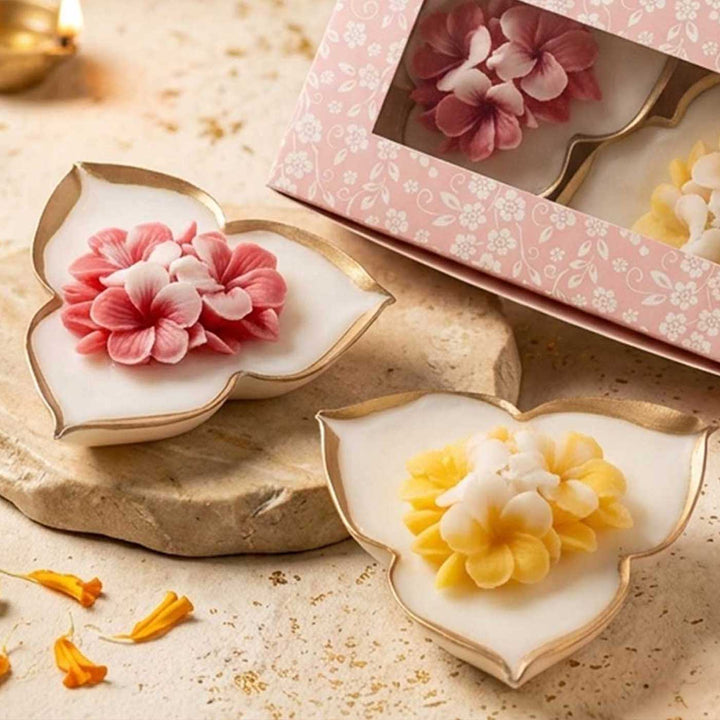 Set Of 2 | Handmade Tri Deep Floral Design Soy Wax Scented Candle