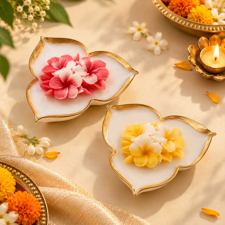 Set Of 2 | Handmade Tri Deep Floral Design Soy Wax Scented Candle