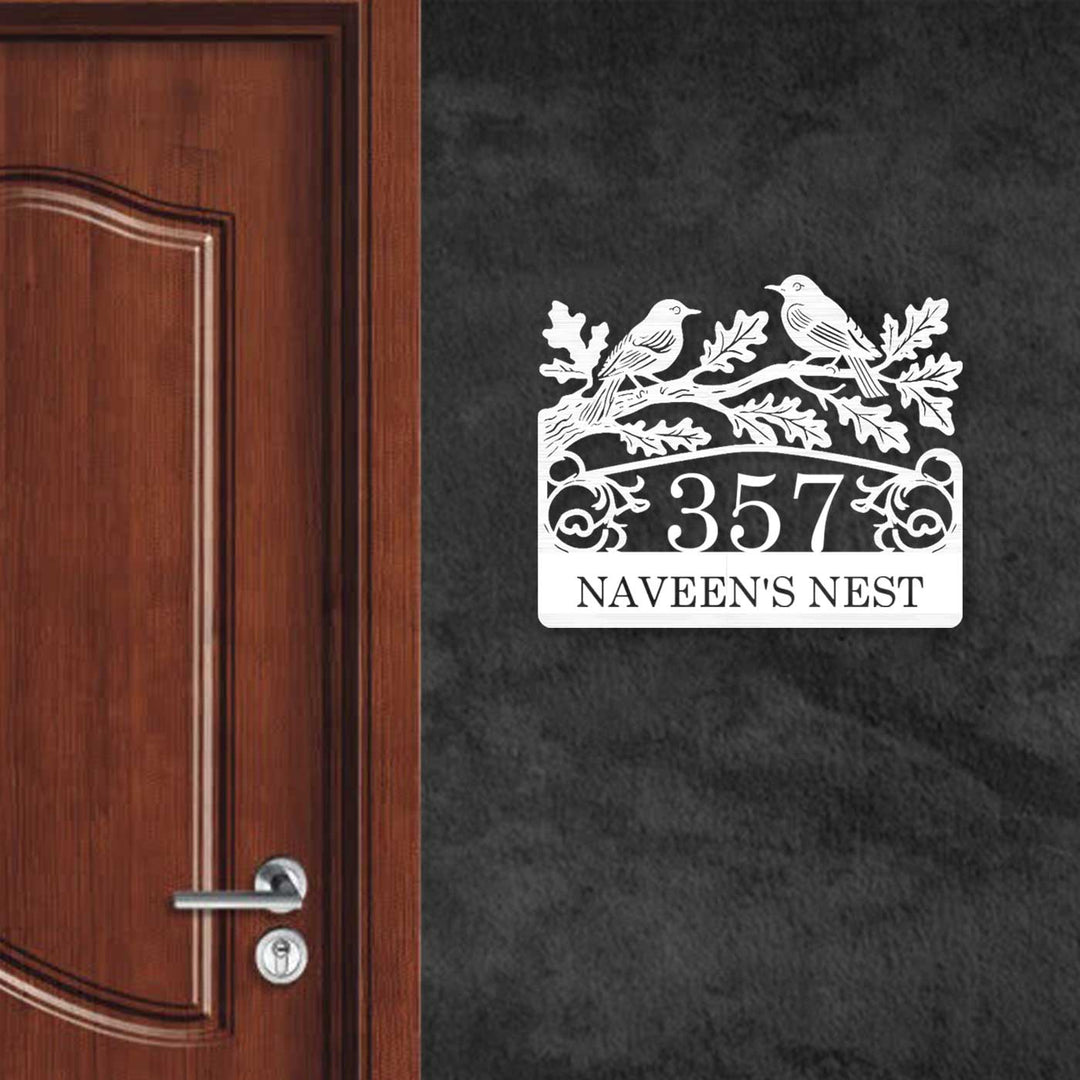 Personalized Laser Cut Birds Theme Steel Name Plate - Mounted on Wall Next to Door