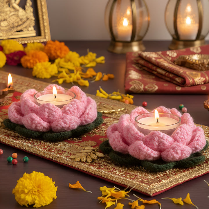 Handmade Crochet Lotus Tealight Holders | Set Of 2