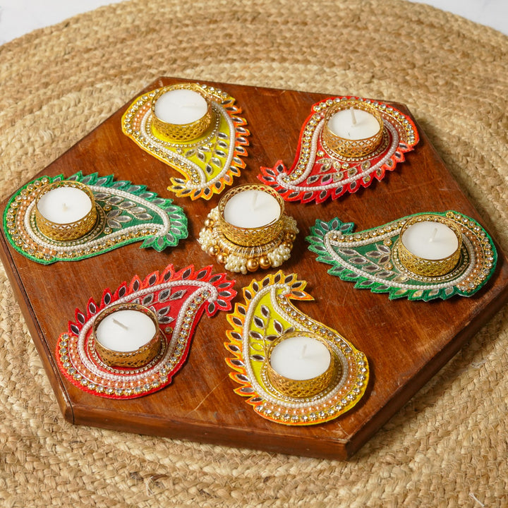 Handmade Multicolor Paisley Tealight Holders | Set Of 7