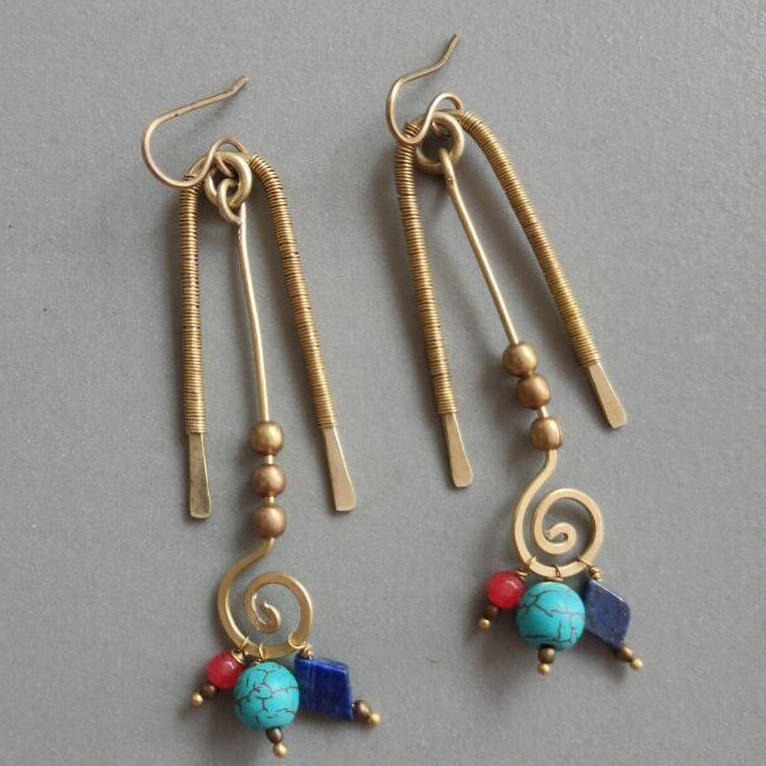 Handmade Wire Wrapped U Shaped Brass Earrings