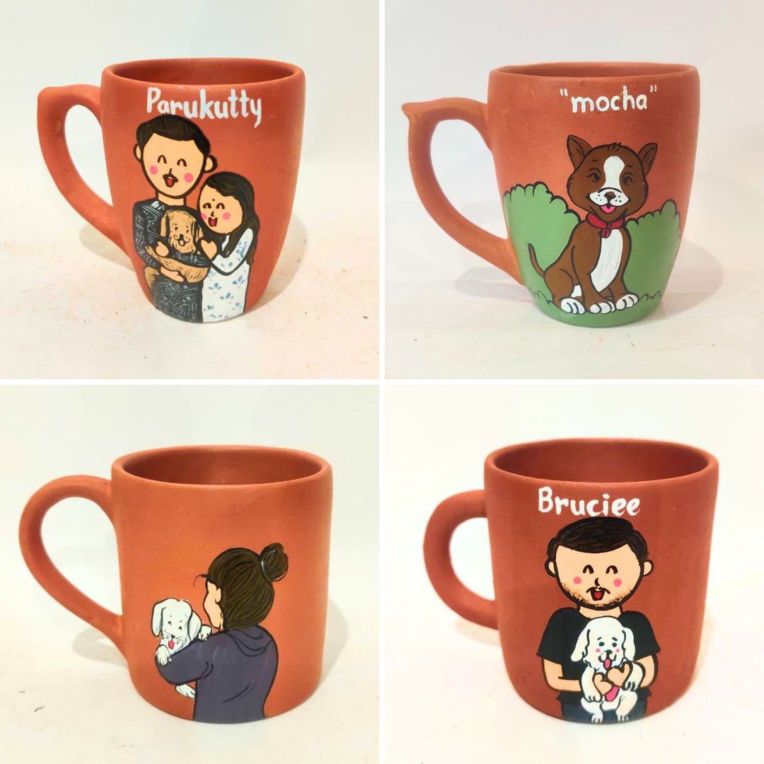 Pet Lover | Photo Personalized Handpainted Terracotta Mug with Caricatures and Background