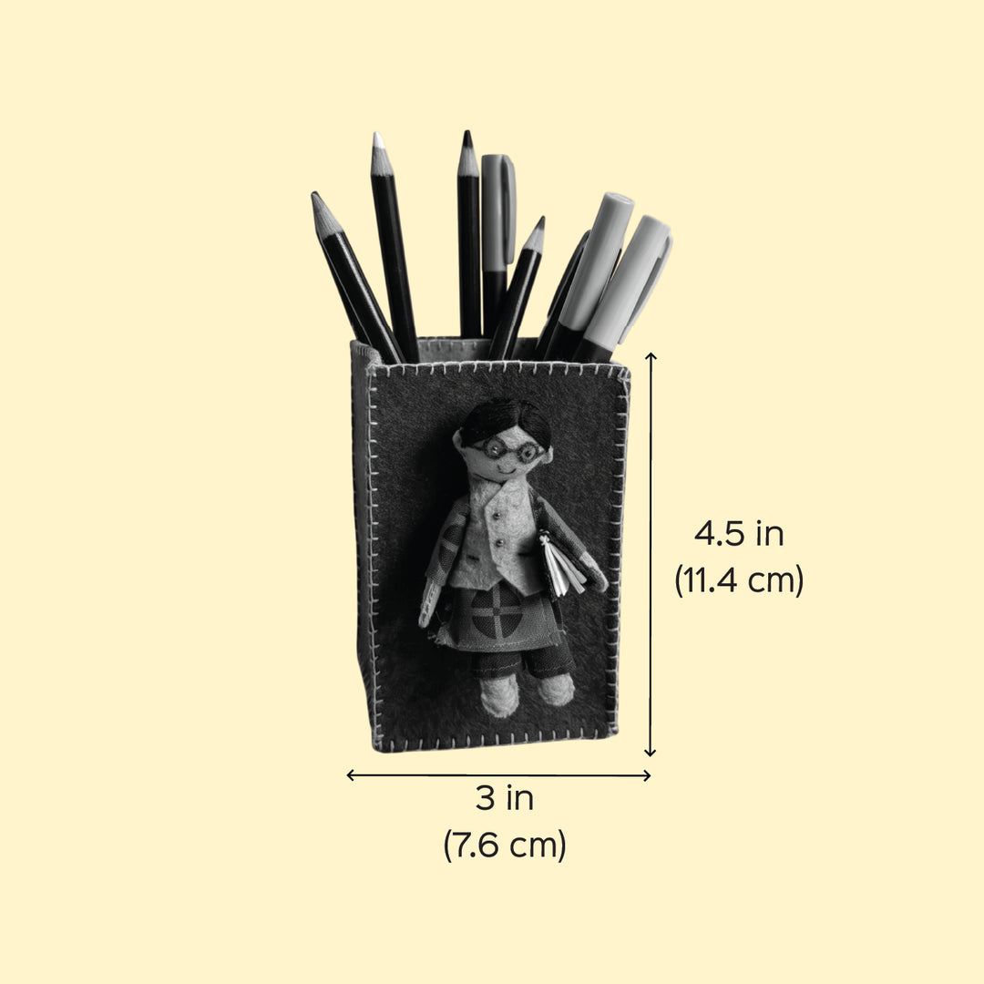 Handmade Maroon & Yellow Pen Stand with Detachable Joy Doll