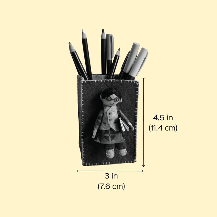Handmade Maroon & Yellow Pen Stand with Detachable Joy Doll