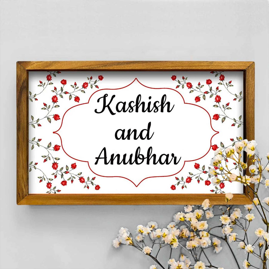 Personalized 3D Floral Theme Mdf Wood Name Plate - Front View with Floral Decoration